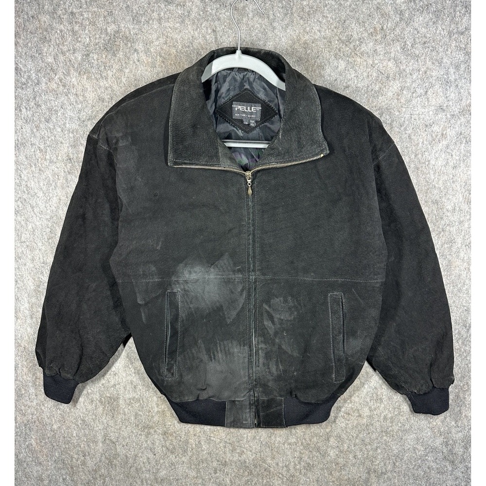 Vintage PELLE New York Milano Black Suede Leather Bomber Jacket Mens XS